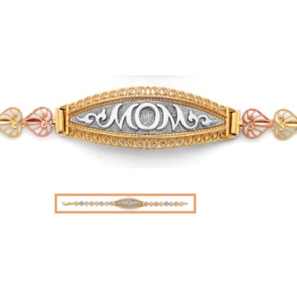 New 14K yellow gold white gold and rose gold Mom ID Bracelet 7.25 inches